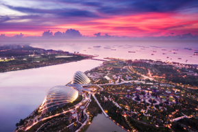 Aerial view of Singapore at sunset